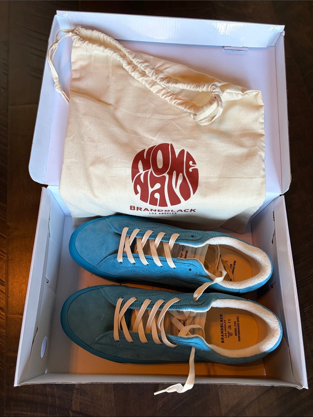 Brandblack Men's Teal Suede Low-Top Sneakers with Cream Laces